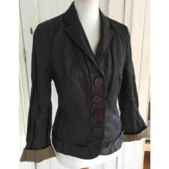 Anthropologie People Like Frank Pleated Edge Metallic Blazer Size Medium Blue - Picture 8 of 8